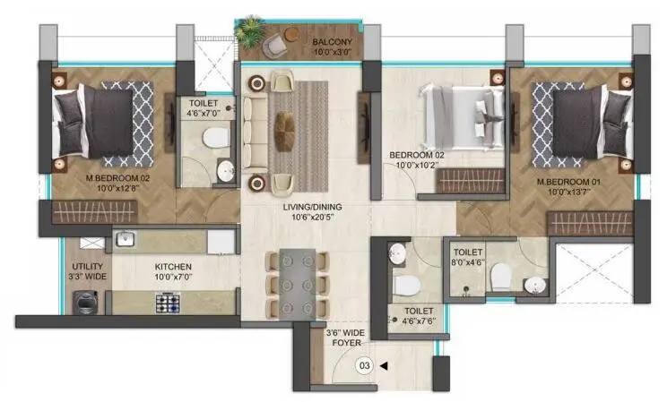 Runwal 25Hr Life 3 BHK 951 963 Sqft Floor Plan Manpada Thane West