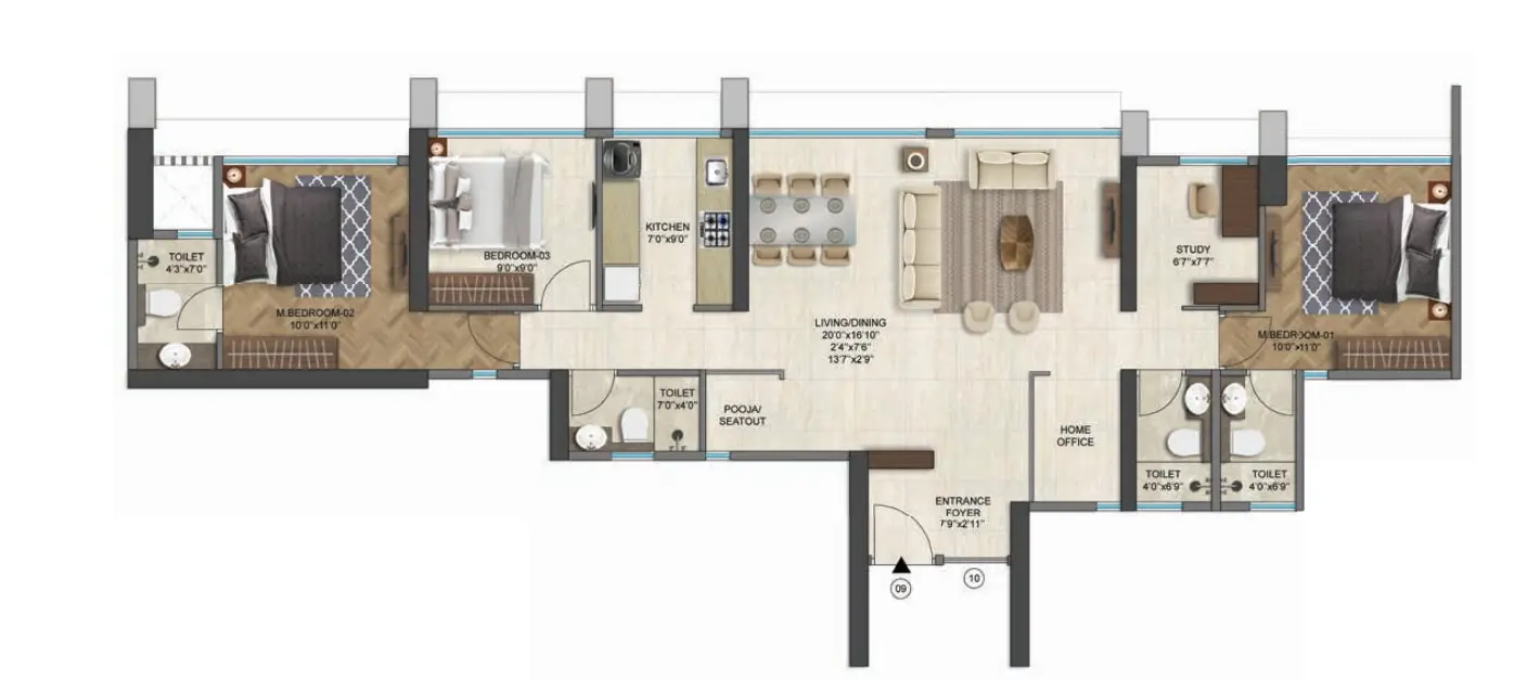 Runwal 25Hr Life 4 BHK Jodi Floor Plan Manpada Thane West